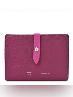 Grained Calfskin Medium Multifunction Strap Wallet Magenta